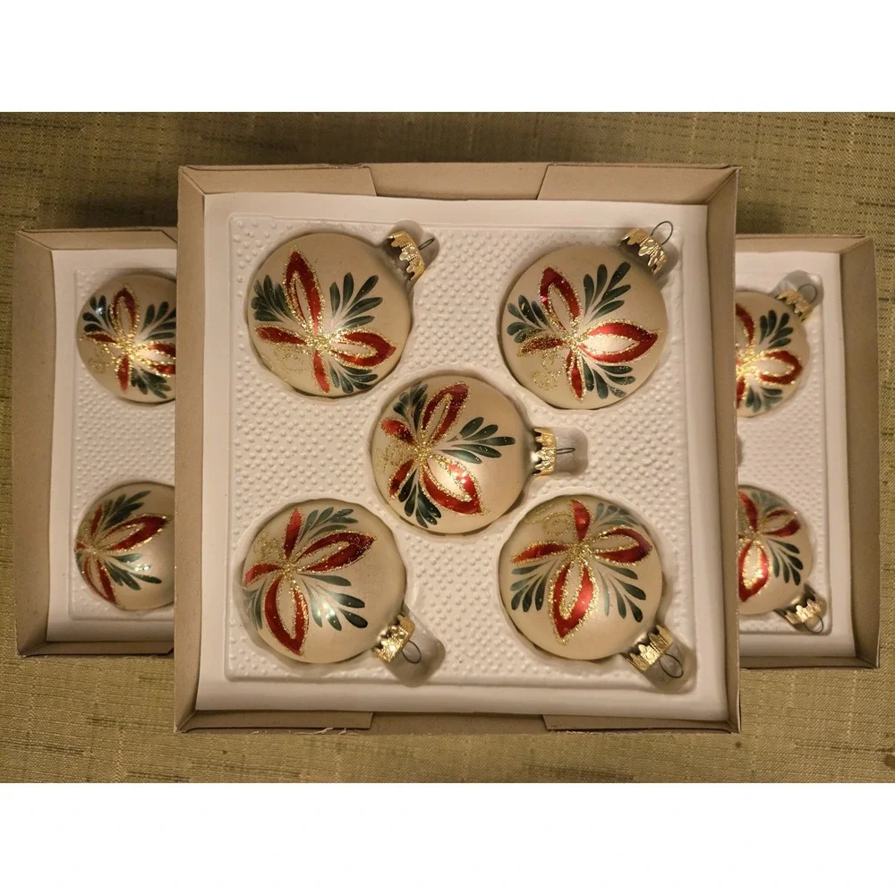12 Vintage Kurt Adler Christmas Ornaments Glass Ball West Germany Red Bows Gold